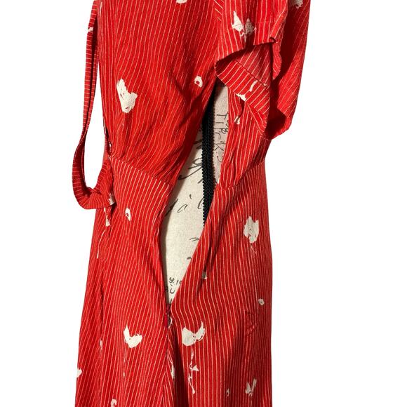 Bel Kazan Anthropologie Red Striped Faux-Wrap Dress Size Small Knee Length Boho - Picture 7 of 9